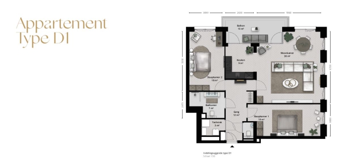 Park Beresteyn, Appartement Type D, 3 kamers, Voorschoten